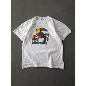 Vintage 1970s Venezuela Toucan Tourist T-shirt Cotton Ringer White M